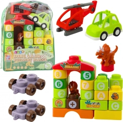 Edukativní stavebnice dinosauři s písmeny a čísly v batůžku – 49 dílků