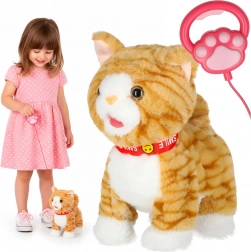 Interactive plush cat on a leash – walks, meows and wags its tail, beige