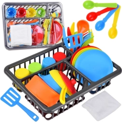Kids’ kitchen dishware set with drying rack, 28 pieces