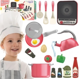 Woopie pink little chef set with induction, pots and accessories, 30 pieces