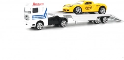 Pull‑back tow truck with toy car – metal transporter