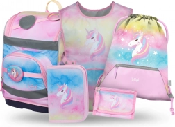 Baagl set Zippy Plus Rainbow Unicorn: aktovka, pernica, vrećica, pregača, novčanik