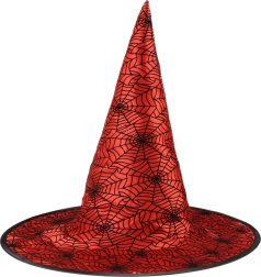 Red witch hat with spiderweb for adults