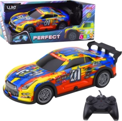 Race RC-auto met verlichte carrosserie blauw-geel