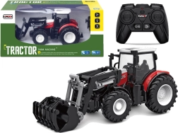 Červený diaľkovo ovládaný traktor 2,4 GHz s pohyblivou lopatou 1:24