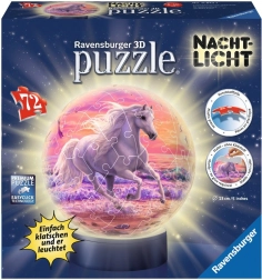 RAVENSBURGER Light-Up 3D Puzzleball – Horse on the Beach, 72 Pieces