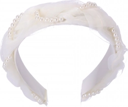 Satijnen haarband - wit met parels