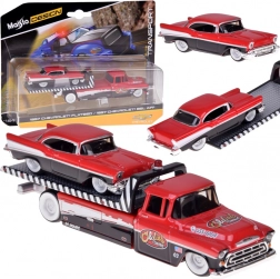 Maisto kovový set 1:64 – odťahové vozidlo CHEVROLET Flatbed 1957 a CHEVROLET Bel Air