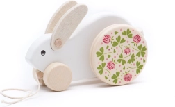 Duży biały drewniany królik do ciągnięcia Bajo