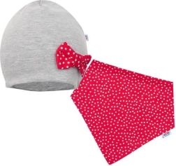 Babymutsje en halsdoek NEW BABY Missy, grijs‑rood