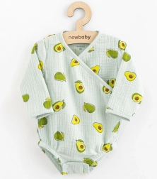 Body in mussola con allacciatura laterale NEW BABY Avocado, manica lunga