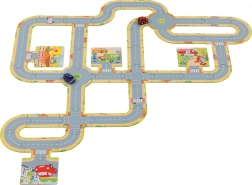 GOKI Pista da pavimento – 45 pezzi + 2 macchinine in metallo