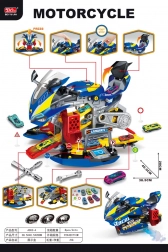 Kids’ motorcycle with parking garage and smoke effect 2-in-1