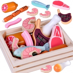 Wooden Crate with Sausages and Meat – Playset for Kids’ Kitchen
