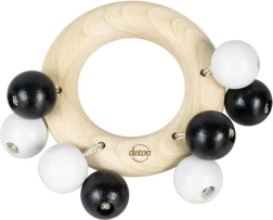 Detoa drevená hrkálka krúžok s guľôčkami – čierno-biela