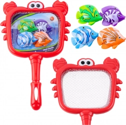 Fish-catching set with crab net and 4 colorful water fish