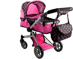 Alice 2-in-1 doll stroller, pram and pushchair, pink with polka dots