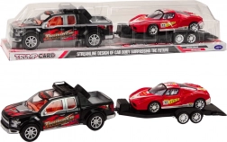 Pickup with Trailer and Red Sports Car – Friction-Powered Set