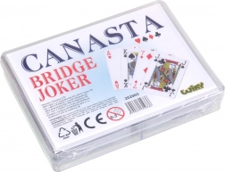Canasta-kaarten in een plastic doosje