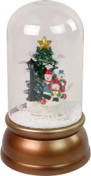 Steklena božična dekoracija s snegom in snežaki, zlata