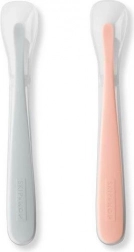 Set siliconen babylepels Easy-Feed – grijs en zacht koraal
