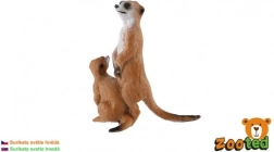 Decorative Meerkat Figurine with Pup - Plastic, Light Brown, 8cm