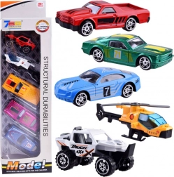 Sæt af Små Biler og Helikopter