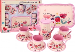 children’s metal tea set with tray, 12 pieces, pink