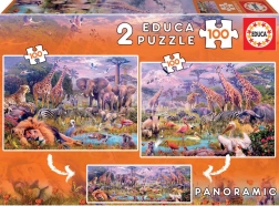 Panoramske puzzle divje živali 2×100 koščkov EDUCA