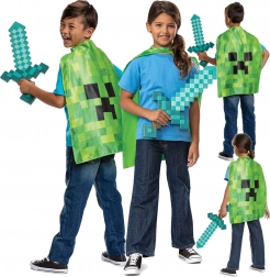 Minecraft costume with diamond sword and creeper cape for kids