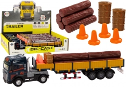 Log Truck 1:24, blue cab, detachable trailer, lights and sounds