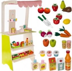 wooden kids’ supermarket KRUZZEL with stall, cash register and fruit