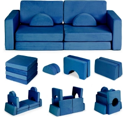 Folding Modular Children’s Sofa for 2 Kids, 10 Cushions ECOTOYS – blue