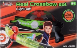 Świecąca dziecięca kusza z strzałami z przyssawką i tarczą – zestaw strzelecki na baterie, 6+