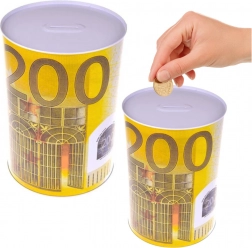 Metalowa skarbonka w kształcie puszki z motywem banknotu 200 euro