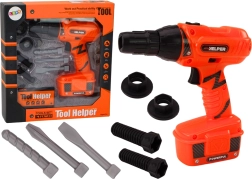 Children's battery drill with drill bits and screws orange