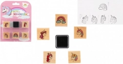 Wooden Stamps with Ink Pad – Unicorns and Rainbow (5+1), 3 × 3 cm