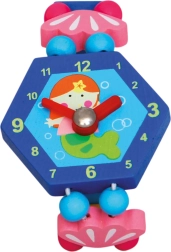 Orologio in legno per bambini con fata, blu 8 cm