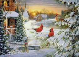 Cardinals at Sunset Puzzle 1000 Pieces Cobble Hill
