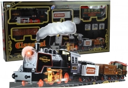 Grande ferrovia elettrica con vagoni e effetti