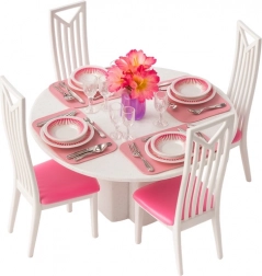 Set di mobili per bambole – sala da pranzo con tavolo, sedie e stoviglie, 43 pezzi