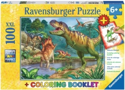 Prehistoric World of Dinosaurs XXL 100 Pieces Puzzle + Coloring Book RAVENSBURGER