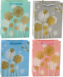Gift bag with dandelion motif and gold accents 23 x 18 x 10.5 cm