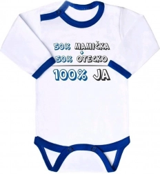 babybody met print New Baby 50% mama + 50% papa – 100% ik, blauw, lange mouw
