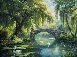 Diamantmalerei Steinbrücke über dem Fluss 30 × 40 cm