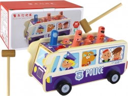 Wooden skill game police bus with mallet
