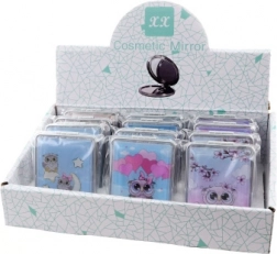 Pocket mirror with owl motif and moving glitter