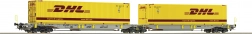 Roco carro portacontainer articolato Sdggmrs/T2000 AAE con container DHL, H0