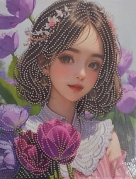 Diamond Painting Girl with Flowers on Canvas 23x30 cm