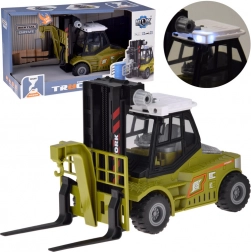 Toy forklift with lights and sounds, movable forks